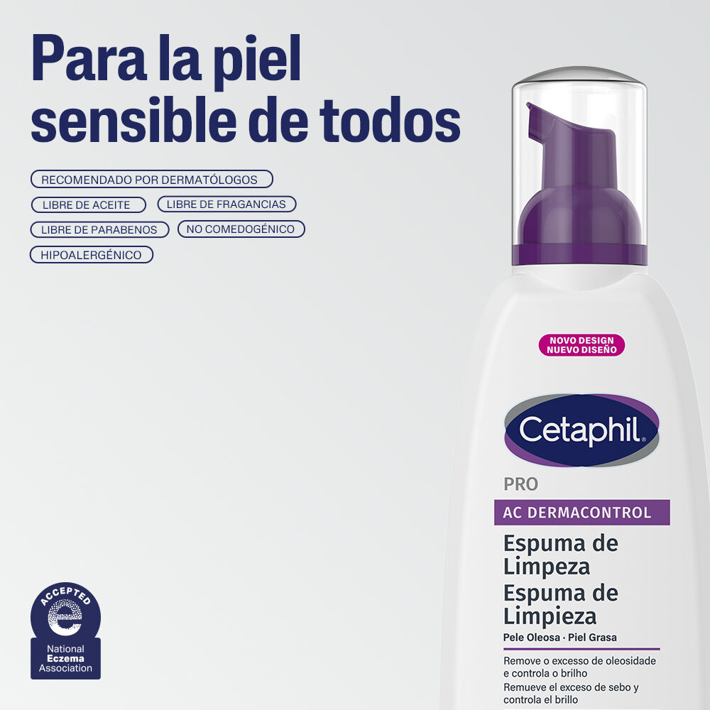 Espuma Cetaphil AC Control elimina exceso grasa sin resecar piel sensible acneica