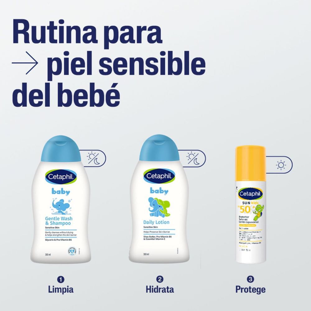 Rutina Cetaphil Baby para piel sensible: limpieza, hidrataci&oacute;n y protecci&oacute;n solar