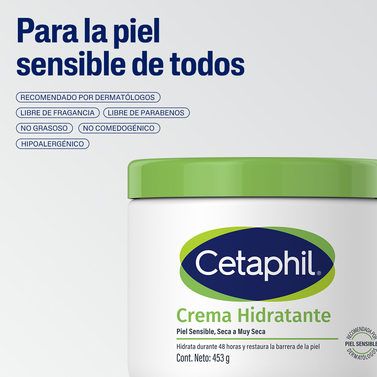 Crema hidratante corporal Cetaphil 453g para piel muy seca y sensible con niacinamida y aceite de almendras