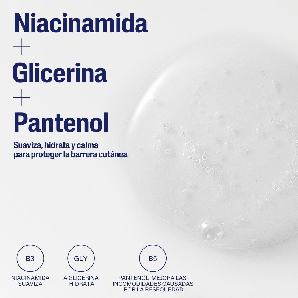 Gel Cetaphil con niacinamida glicerina y pantenol suaviza hidrata y protege barrera
