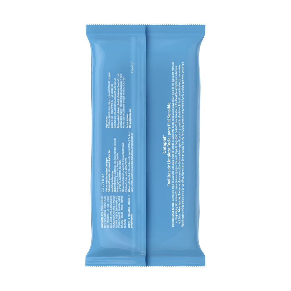 Etiqueta trasera toallitas faciales Cetaphil con ingredientes y modo de uso