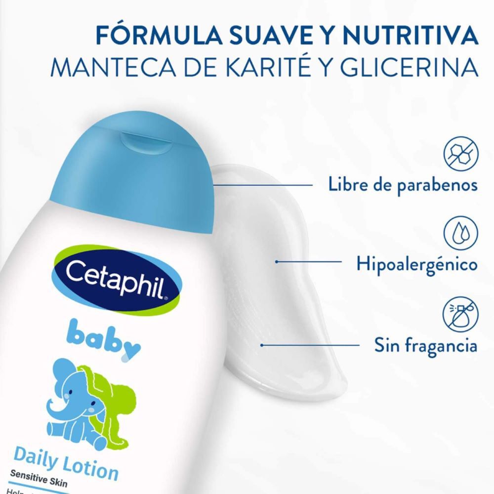 F&oacute;rmula suave de la loci&oacute;n diaria Cetaphil Baby con manteca de karit&eacute; y glicerina