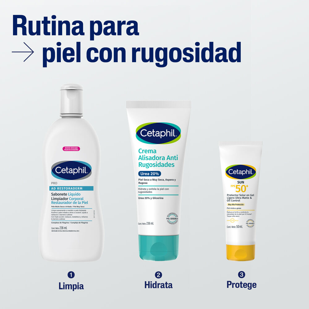 Rutinas para reducir asperezas Piel sensible crema Urea 20% hidratante restauradora Cetaphil