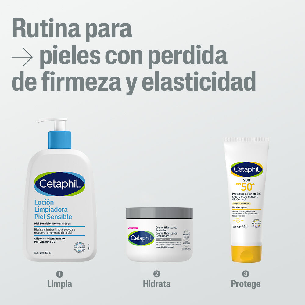 Rutina CETAPHIL para piel con p&eacute;rdida de firmeza y elasticidad: limpia, hidrata y protege