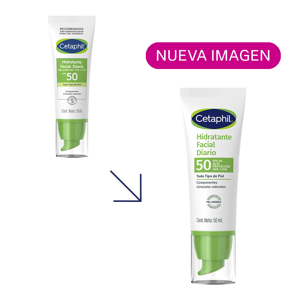 Comparaci&oacute;n nueva imagen hidratante facial Cetaphil FPS 50 misma f&oacute;rmula protectora nueva presentaci&oacute;n