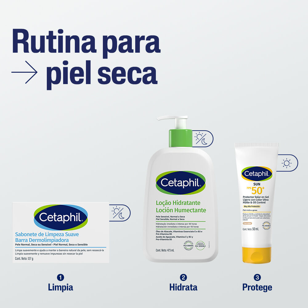 Rutina Cetaphil para piel seca limpia con barra hidrata y protege