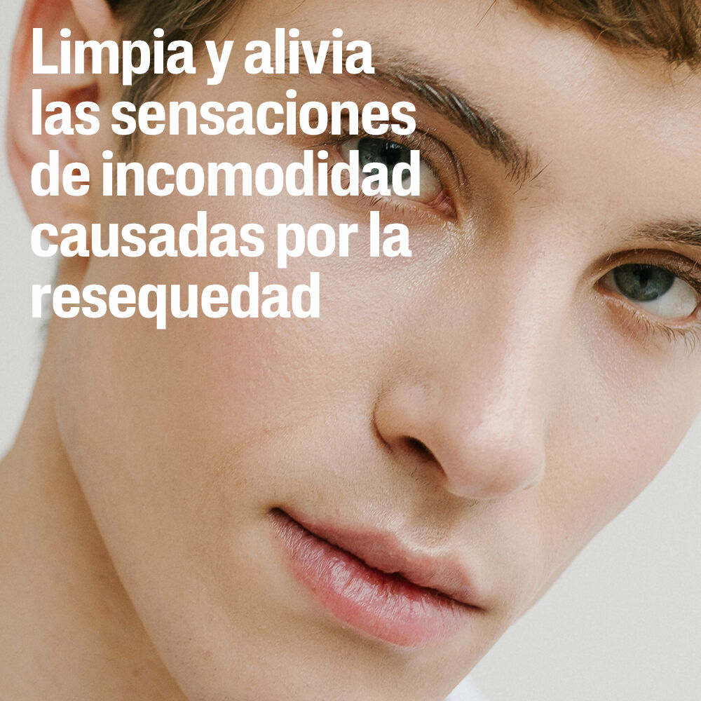Hombre con piel sensible - crema limpiadora Cetaphil alivia incomodidad causada por resequedad y rojeces faciales