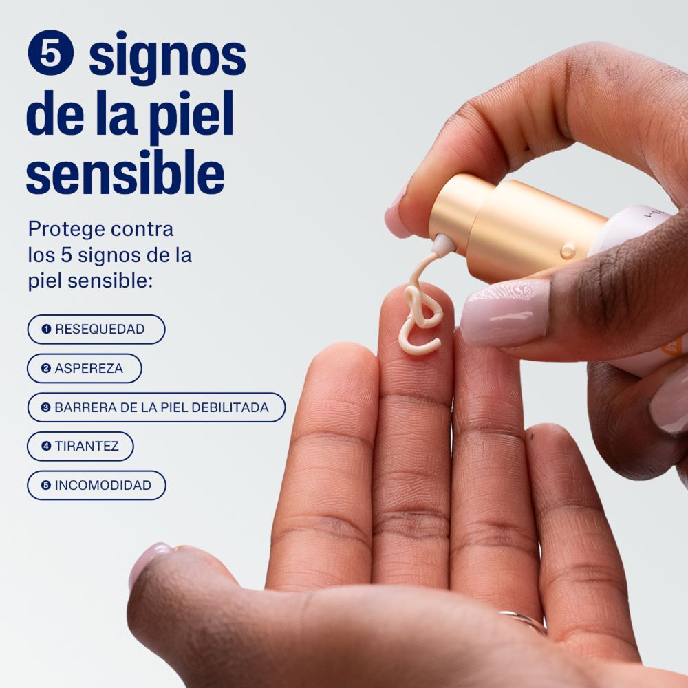 Infograf&iacute;a 5 signos de piel sensible: resequedad, aspereza, barrera debilitada, tirantez e incomodidad - Cetaphil