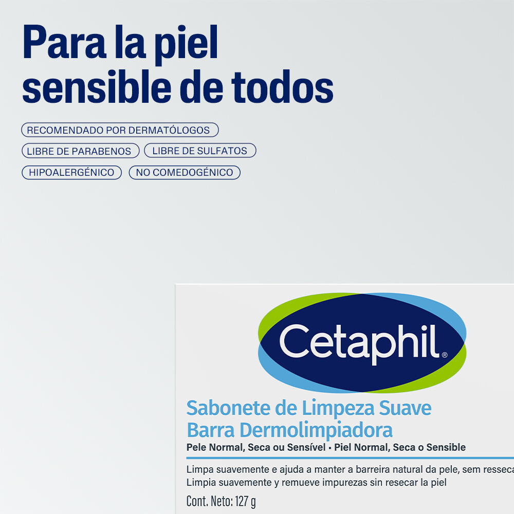 Barra Cetaphil para piel sensible libre de parabenos sulfatos hipoalerg&eacute;nica