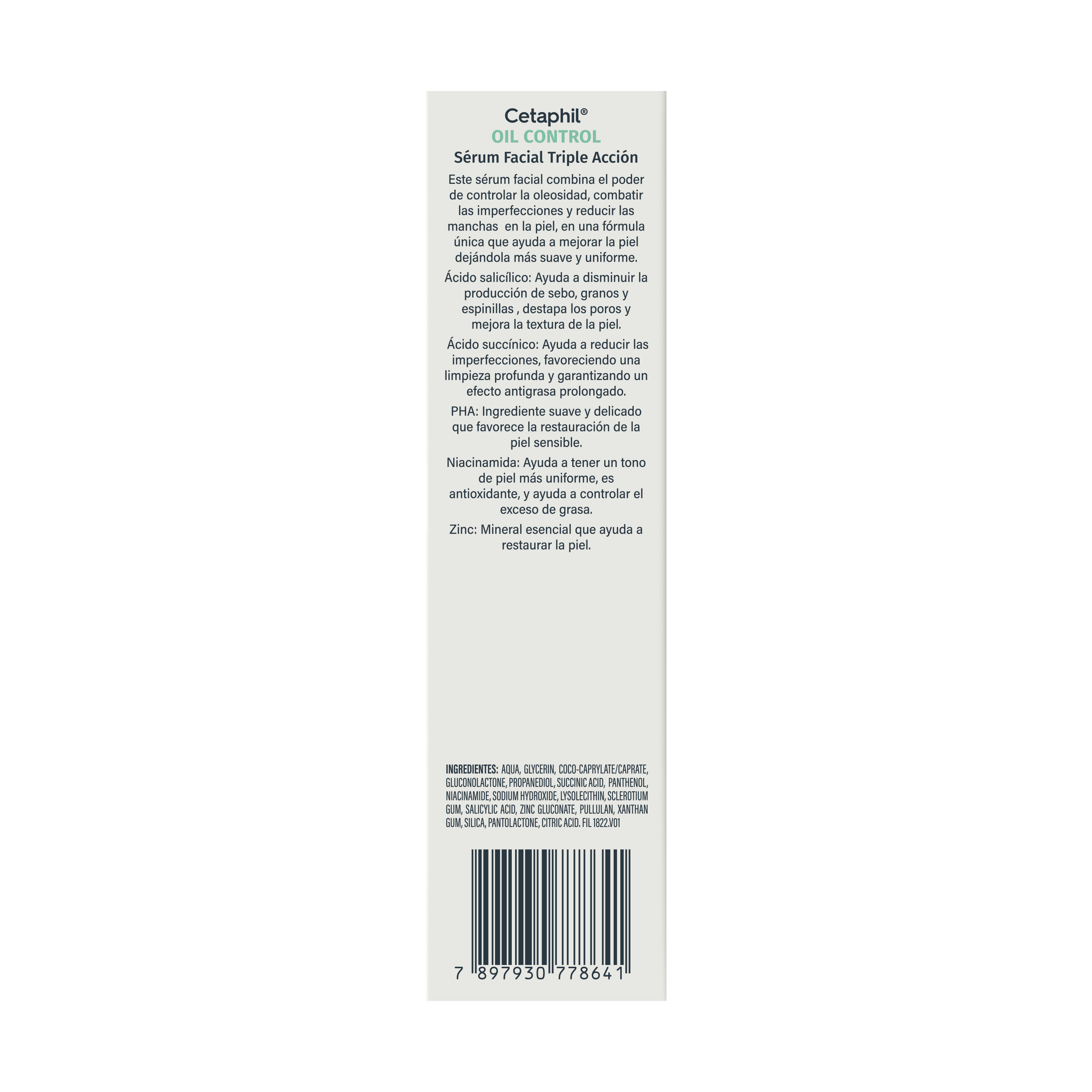 caracteristicas y beneficios Etiqueta y Presentaci&oacute;n Ser&uacute;m Facial Triple accion para pieles mixtas, grasas y con acne