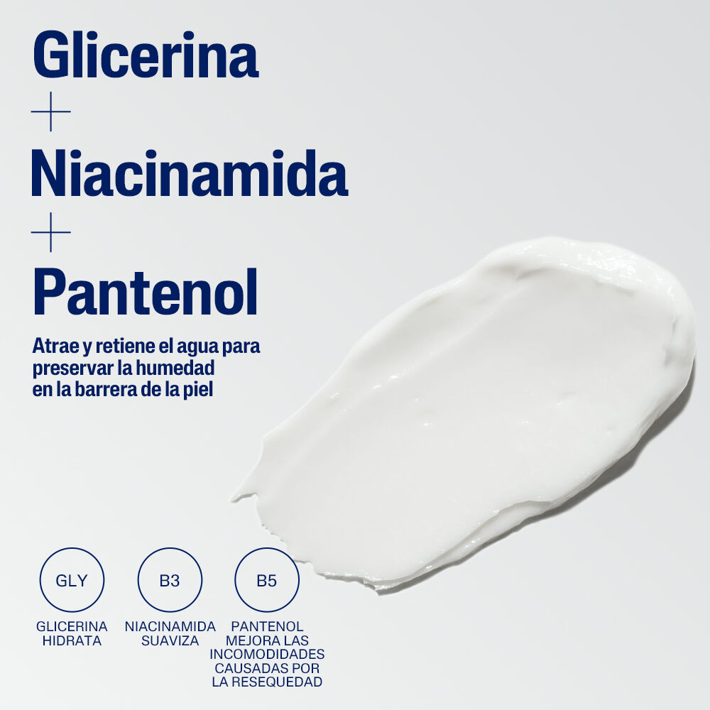 Ingredientes clave de crema Cetaphil: niacinamida, pantenol, glicerina y aceite de almendras dulces