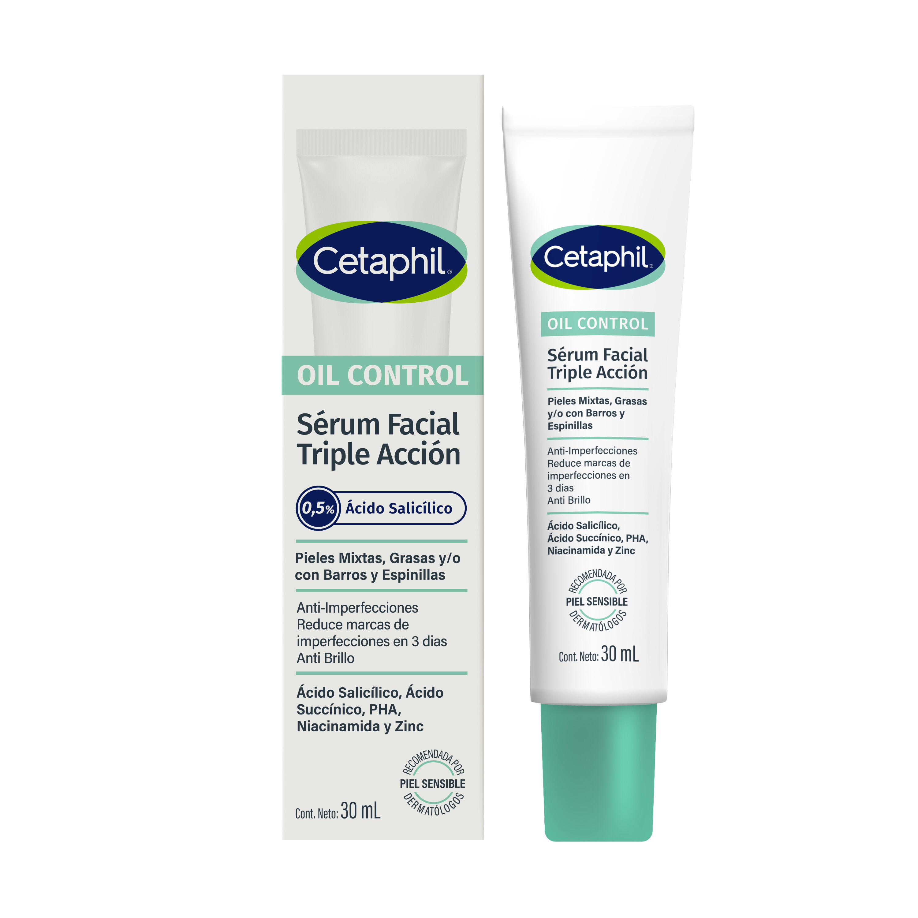 Presentaci&oacute;n Ser&uacute;m Facial Triple accion para pieles mixtas, grasas y con acne