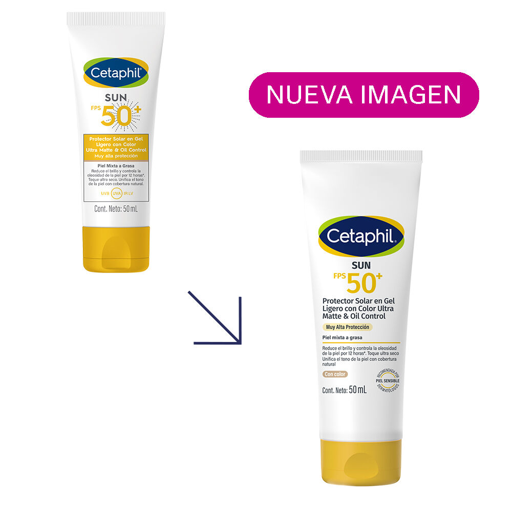 Nueva imagen del protector solar Cetaphil Sun Oil Control con Color FPS 50+