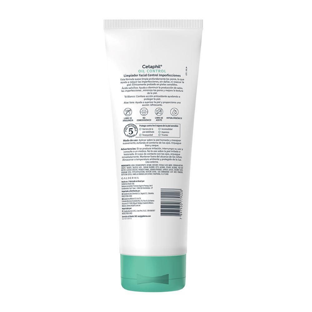 Etiqueta trasera Cetaphil Oil Control limpiador 236ml &aacute;cido salic&iacute;lico zinc ingredientes