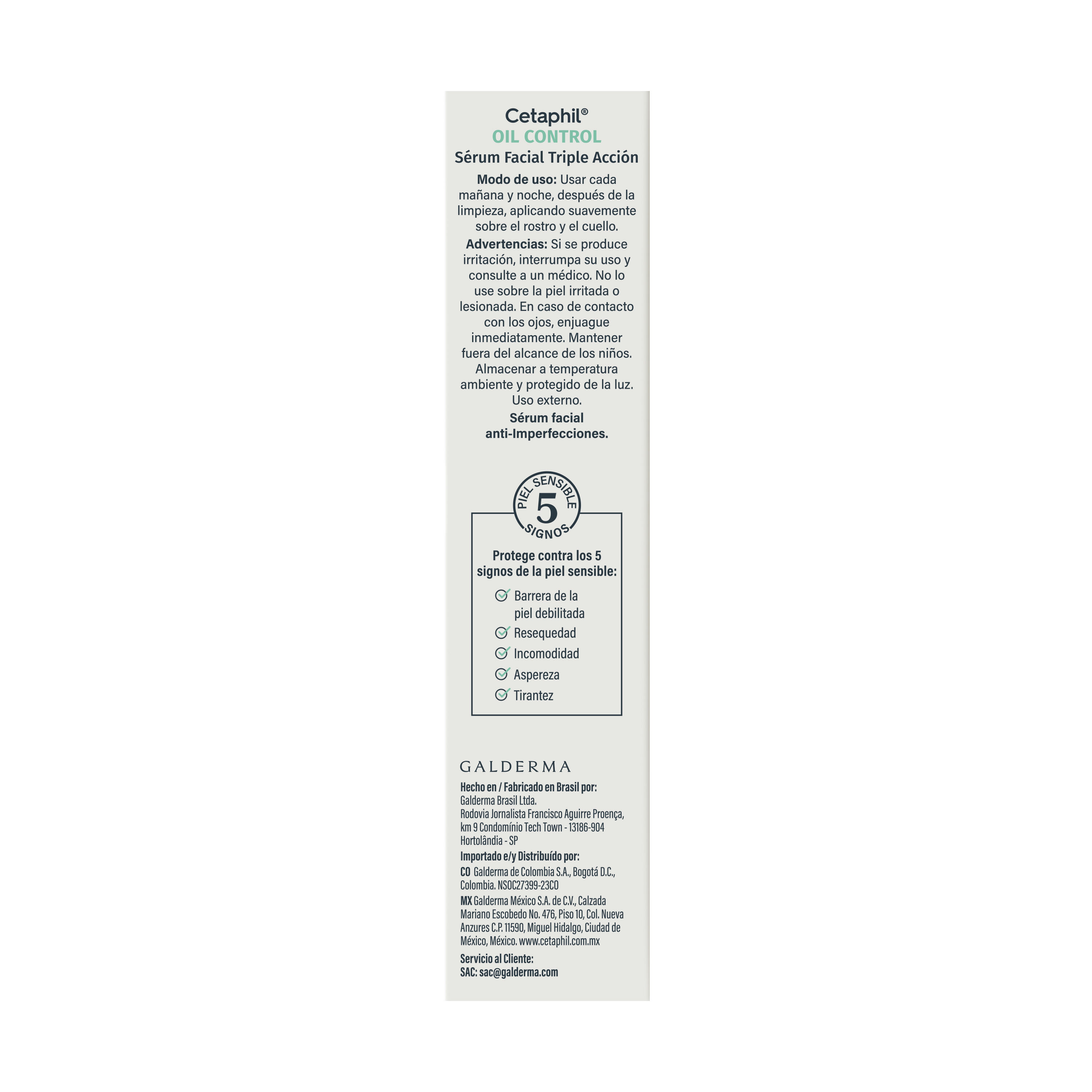 caracteristicas y beneficios Etiqueta y Presentaci&oacute;n Ser&uacute;m Facial Triple accion para pieles mixtas, grasas y con acne